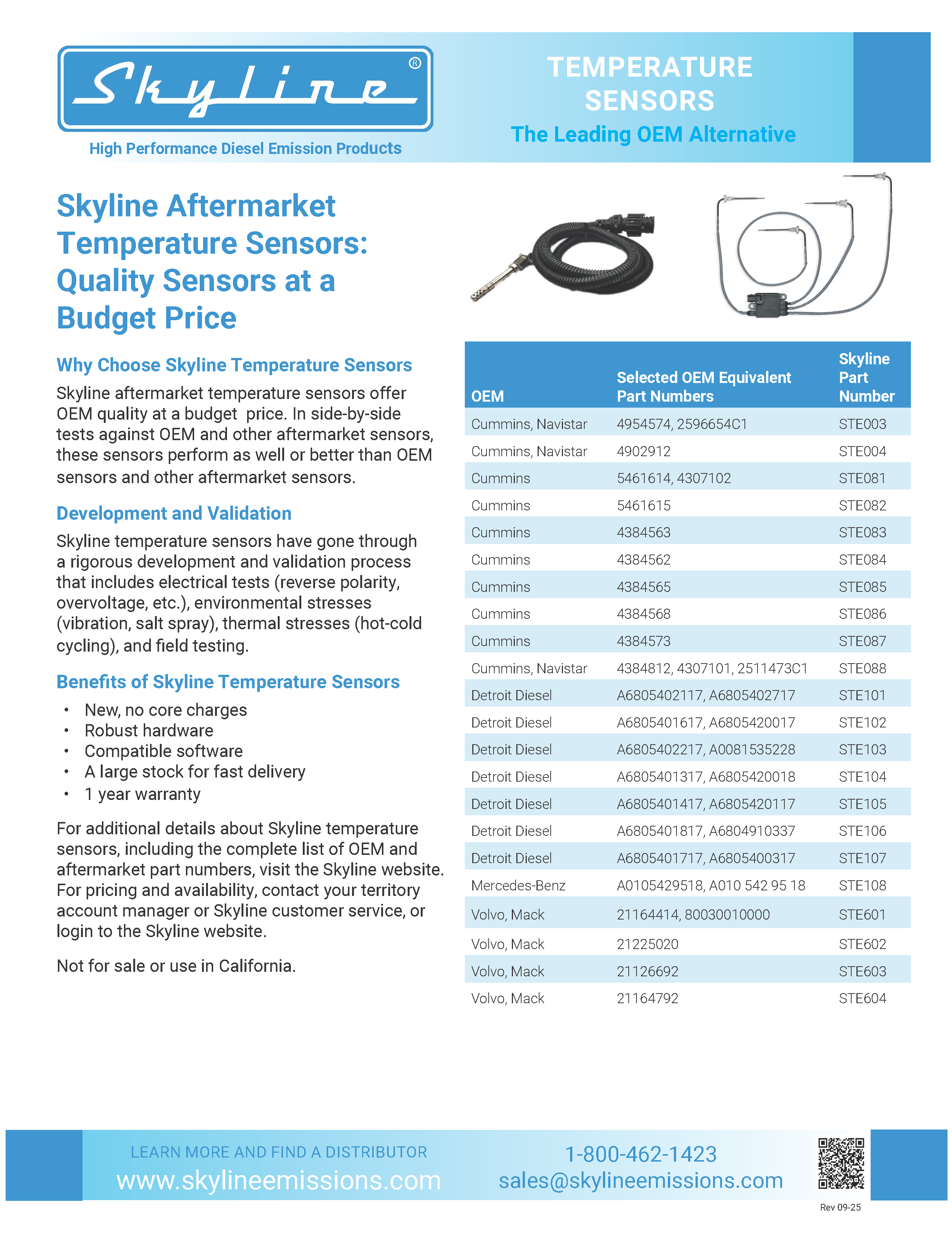A thumbnail image of a brochure about Skyline aftermarket temperature and pressure sensors